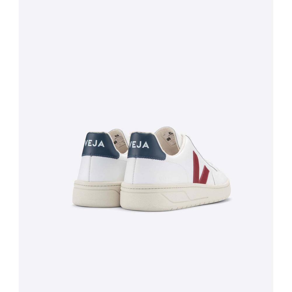 Veja V-12 LEATHER Men's Sneakers White/Red | CA 341PJJ